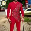 Män's Tracksuits Men s Business Pass African Clothes Brodery Full Sleeve Double Breasted Print Blazer and Pants Set Formal Outfits A2316051 230724