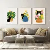 Modern Funny Cats Tela Pittura Pianta Fiore Poster E Stampe Immagini a parete per soggiorno Cucina Decorazione domestica w06