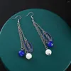 Kolczyki Dangle Blue Biała koralika grecka bractwo Rhinestone Zeta Phi Beta dla pani