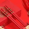 Eetstokjes 2 Paar Chinese Rode Bruiloft Huishoudelijke Servies Gouden Zegening Set Voor Japan Koreaanse Keuken Benodigdheden Feestelijke Gift