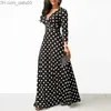 Basic Casual Jurken Dames Polka Dot Lange mouw Boho Jurk Elegante Vintage Dames Jurken Feest V-hals Maxi Lange Jurk Mode Dames Jurken1 Z230725