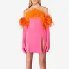 Autumn New Dress Party Split Short Dress Feather Bandeau Off Axel Dress