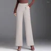 Kvinnors byxor mode ullbyxor 2023 Autumn Winter Elastic High midja Slim Straight Flech Wide Leg Female