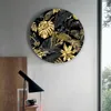 Wall Clocks Golden Leaves Black Background Clock Modern Design Living Room Decoration Kitchen Silent Home Decor