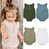 Rompertjes Born Baby Baby Meisjes Jongens Romper Katoen Linnen Effen Kleur Mouwloze Knop Bodysuit Jumpsuit Sunsuit 0 24M 230724