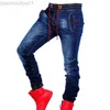 Men's Jeans Mens LargeSize Jeans Elasticize Waist Tie Slim Casual Classic Blue Waist Stretch Joinable Fashion Simple Jeans Pants W220813 L230725