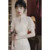 Etniska kläder 2023 Lace Cheongsam Beige Bat Sleeve Vintage A-Line Dress Slim Wedding Costumes qipao Modern kinesisk traditionell