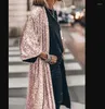 Kvinnors dikerockar 2023 Casual Spring Summer Women Sequin Coat Solid Color Three Quarter Cardigan Shiny Streetwear Open Stitch Long