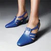 Chaussures habillées mode talons hauts chaussures dames bout fermé sandales d'été pour femmes sabot talons bleu vert Beige chaussures de fête femme élégante 230724