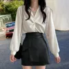 Women's Blouses Women Spring Shirt Turn-down Collar Long Sleeves Loose Pullover Match Skirts Lantern Sleeve OL Style Commute Summer Top