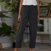 Spodnie damskie Spring Vintage Pocket Botel Linen Long Office Lose Pant swobodne solidne elastyczne talii