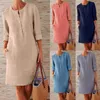 Casual Dresses Round Women's Neck Knee-Length With Buttons Dress Loose Boho Knit Women