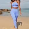 Set attivi Bretelle Scrunch Reggiseno sportivo Beauty Back Abbigliamento da yoga Set da palestra Completo da donna Completo per allenamento fitness Abbigliamento Tuta da donna Blu