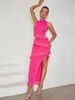 Casual Dresses Summer Women Sexy O-Neck Sleeveless Cut Out Rose Red Ruffle Tight Long Maxi 2023 Celebrity Club Party Evening Dress Vestidos