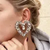 Stud Earrings Shiny Rhinestone Heart Big For Women Fashion Jewelry Trendy Collection Accessories