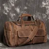 Duffel väskor Retro Brown Men's Handbag Crazy Horse Leather Large Capacity Travel Busy Weekend One Shoulder Messenger Bag 230724