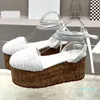 Designer - Women Grass Knitted Sandals Summer Ankle Strap Slope Heel Comfortable Sandals women Outdoor Vacation Party Dress Shoes