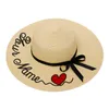 ワイドブリムハットバケツ帽子刺繍パーソナライズされたカスタマイズテキスト女性の太陽の帽子ビッグブラウンストローハットアウトドアビーチハットサマーハットドロップスピン230725