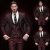 Ternos masculinos borgonha 3 peças preto lapela pontiaguda ajuste fino noivo casamento smoking padrinho formal baile de formatura jaqueta calça colete307Z