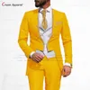 Ternos masculinos Blazers Últimos Ternos Azul Royal Masculino 3 Pçs Slim Fit Casamento Homem Noivo Smoking Duplo Seios Duplo Jaqueta com Guarnição Dourada Colete Conjunto de Calças Fraque 230724