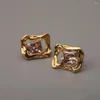 Boucles d'Oreilles Tige Laiton Plaqué Or Rectangulaire Couleur Zircon Simple Tempérament Clous d'Oreilles Argent