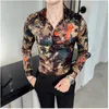 Men's flower shirt long-sleeved Korean casual handsome trend spring personality fashion floral high-end retro shirt Asian size S-4XL