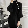 Women's Sweaters High-neck Sweater Dress Two-Wear Lace-Up Waist Knitted Korean Chic French Autumn /Winter Clothes Loose Dresses Female