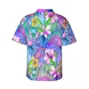 Camisas casuais masculinas Camisa de manga curta Neon Tropical Botanical Botanical Flamingos And Palms T-shirts Polo Tops