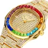 Color Diamond Square Dames heren quartzhorloge Waterdicht Iced Out Hiphop All Diamond Luxury Fashion Dress Watch Silver Rose 290e