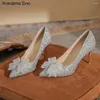 Sapatos sociais Strass francês Borboleta Casamento Bico pontudo Lantejoulas Moda Salto alto Banquete Bombas de temperamento