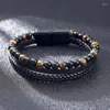 Bracelets porte-bonheur 2023 naturel volcanique oeil de tigre pierre Bracelet en cuir pour hommes alliage aimant boucle à la main tressé corde