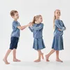 Familie Bijpassende Outfits kids jongens meisjes losse top rok lente zomer zuur gewassen familie bijpassende kleding kinderen mode casual set en top kleding 230725