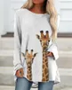 T-shirts pour femmes girafe impression 3d T-shirt femmes mode à manches longues hauts t-shirts dames T-shirt Animal chemise vêtements en vrac