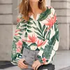 Kvinnors blusar Vintage Butterfly Flower Shirt Casual Loose Bubble Sleeve Leaf Printing For Women Blusa Mujer Moda 2023