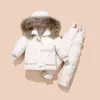 Daunenmantel -30 Winter-Babykleidung mit Kapuze, Entendaunenjacken für Babys, warme Overalls, Hosen, Skianzüge, Schneeanzüge für Kleinkinder, Jungenmäntel, HKD230725