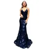 Navy Blue Glitz Lace Sequined Mermaid Prom Dresses Sexy Deep V Neck Backless Prom Gowns Vestidos De Festa