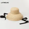 Vintage Flat Top Women's Rafia Summer Sun Hat Fashion Handmade Bandage Beach Hat Wholesale S125 230725