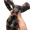 Båge slipsar lyxiga män slips 8 cm affärsformella bröllop silkestränder rutor kontrollerar brun nackskjorta klänning tillbehör slips halskläder
