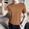 Camisetas Masculinas Plus Size 4XL-M Fashion Thread Jacquard Manga Curta Malha Para Roupas Masculinas 2023 Business O-Neck Slim Fit Casual Tees