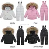 Down Coat 2023 Winter Down Jacket Jumpsuit Baby Boy Parka Fur Girl Clothes Suit Children Clothing Set Toddler Thick Warm Overalls Snowsuit HKD230727