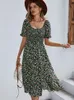 Basic Casual Dresses Msfilia Spring/Summer Long Print Women's Bohemian Short Sleeve High Waist Floral Dress Suitable for Women's Leisure 230724