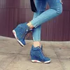 Geklede schoenen Comemore Dames Denim Wedges Hoge sneakers Platform Casual Mode Vrouw Rits Gevulkaniseerde dikke bodem Big Size 41 230725