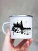 Canecas Moon Trees Lake Esmalte Camping Mug 11 onças Camper Campfire Coffee Friends Presente de Aniversário