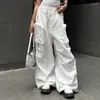 Kadın pantolonları çizmek Yüksek Beled Pantolonlar Kadın Kargo Beyaz Sokak Giyim Y2K Düz Cepleri Hip Hop Geniş Bacak Joggers