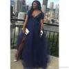 Afrikanisches schwarzes Mädchen-Abschlussballkleid, Marineblau, geschlitzt, langes formelles Festzug-Festival-Kleid, Abschlussfeier, Partykleid, Übergröße 237B