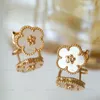 Stud European Trend Exquisite Jewelry Rose Gold Natural White Fritillaria Plum Blossom Earrings Women's Temperament Luxury Brand 230724