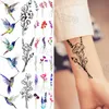 Tatuagens temporárias florais pretas para mulheres meninas aquarela beija-flor lavanda adesivo de tatuagem falso à prova d'água braço corpo tatuagens