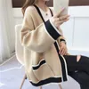 Kvinntröjor Utumn Winter Knitting Jackets Loose Dress Cardiagn Casual V-ringstickor Drop-Shoulder Sleeve tröjor Huvtröjor Kvinnliga ytterkläderrock