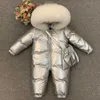 Down Coat Baby Girls Winter Down Rompers Big Real Fur Toddler Thicken Warm Jumpsuit Inner Velvet Boys Snow Jacket Coat Newborn Snowsuit HKD230725