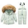 Manteau en duvet OLEKID 2023 hiver vêtements pour enfants ensemble veste en duvet de fourrure véritable pour fille garçon Parka salopette habit de neige 1-5 ans manteau de vêtements d'extérieur pour enfants HKD230725